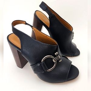 Coach Heels  Black Peep Toe Side Buckle Slingback Heels Size 7B